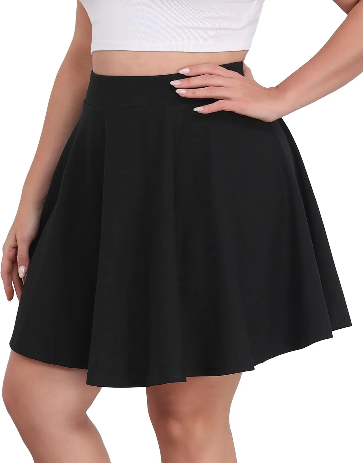 LOUSGUTA Women Plus Size Mini Skirt Stretchy High Waisted A Line Flared Casual Workout Athletic Skater Skirt for Women