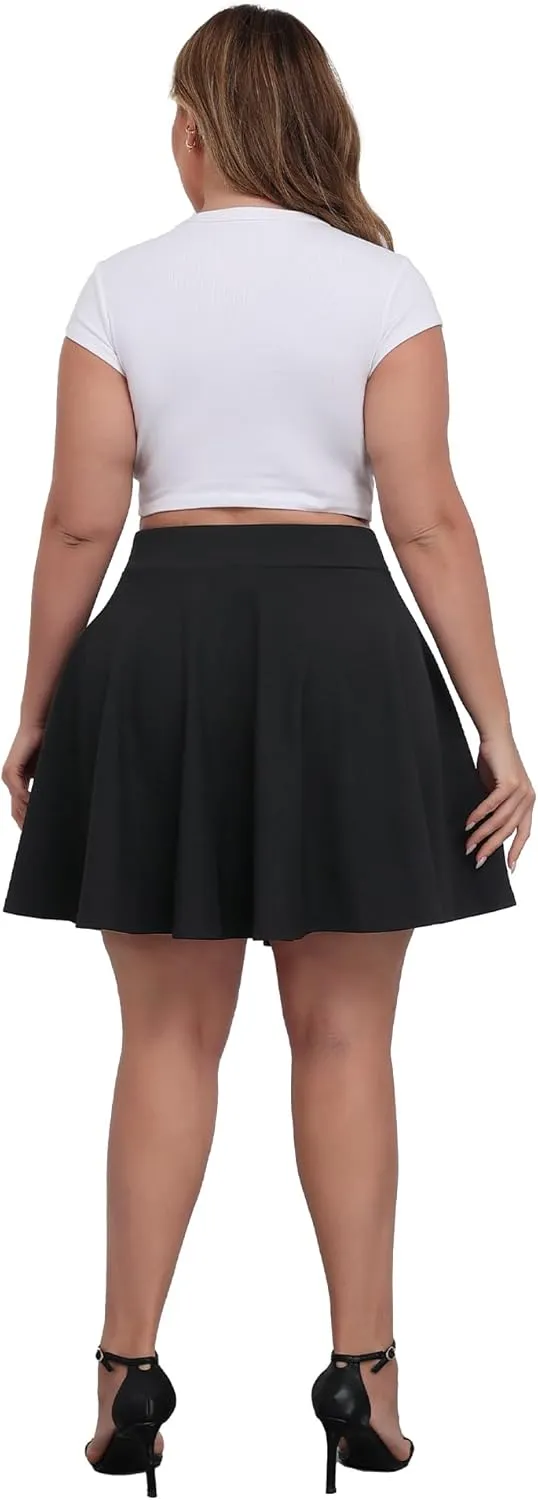 LOUSGUTA Women Plus Size Mini Skirt Stretchy High Waisted A Line Flared Casual Workout Athletic Skater Skirt for Women