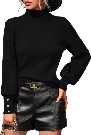 Mansy Women's 2024 Fall Fashion Turtleneck Long Sleeve Ribbed Knit Loose Pullover Sweater Tops
