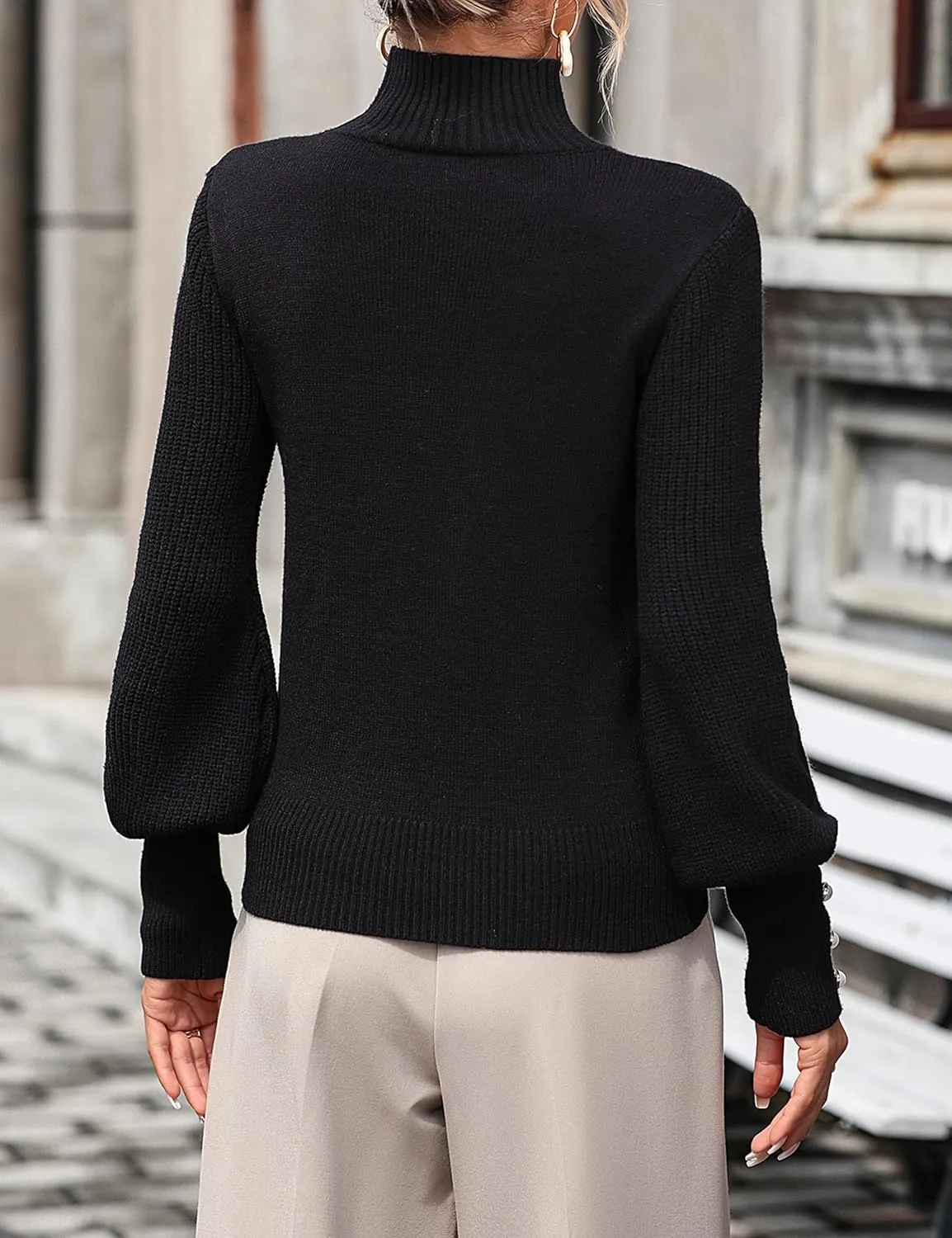 Mansy Women's 2024 Fall Fashion Turtleneck Long Sleeve Ribbed Knit Loose Pullover Sweater Tops