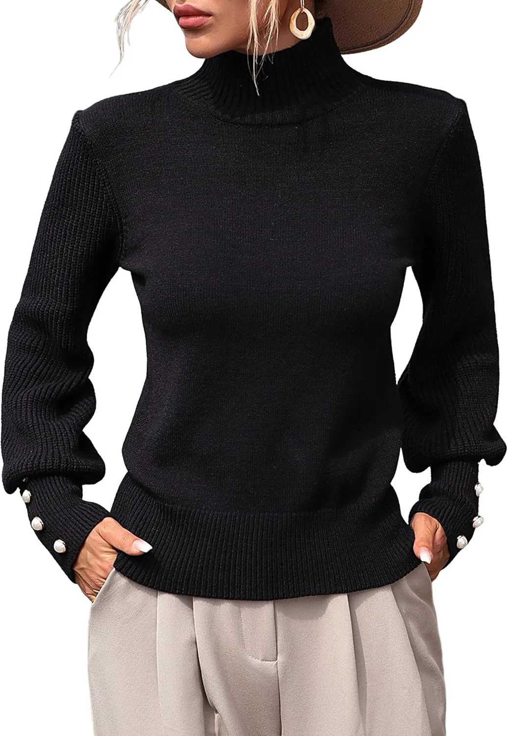 Mansy Women's 2024 Fall Fashion Turtleneck Long Sleeve Ribbed Knit Loose Pullover Sweater Tops