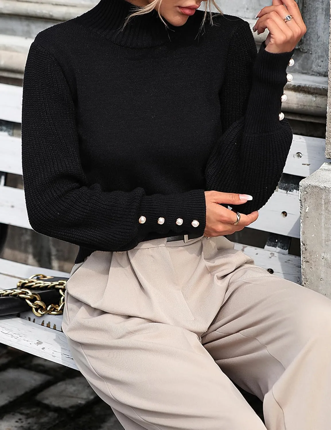 Mansy Women's 2024 Fall Fashion Turtleneck Long Sleeve Ribbed Knit Loose Pullover Sweater Tops