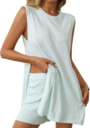 Mansy Women's Fashion 2 Piece Lounge Sets Summer Casual Knit Sleeveless Shorts Sweater Pants Trendy Y2K Beach Outfits 2025