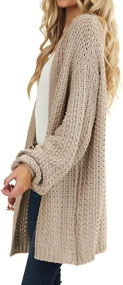 Maroway Womens Cardigan Solid Color Long Sleeve Open Front Chunky Knit Sweater Outwear