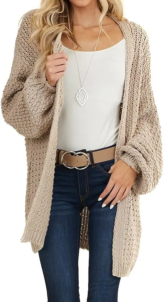 Maroway Womens Cardigan Solid Color Long Sleeve Open Front Chunky Knit Sweater Outwear