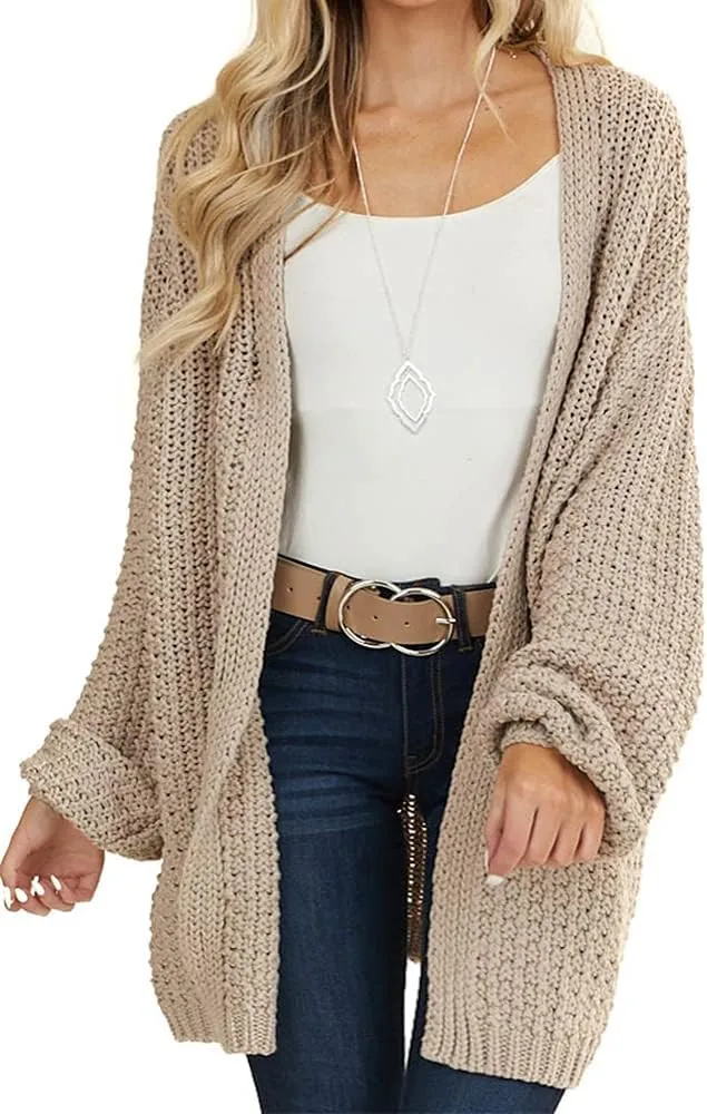 Maroway Womens Cardigan Solid Color Long Sleeve Open Front Chunky Knit Sweater Outwear