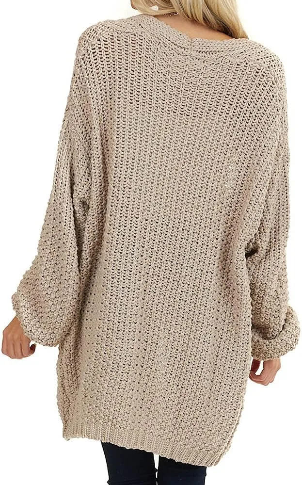 Maroway Womens Cardigan Solid Color Long Sleeve Open Front Chunky Knit Sweater Outwear