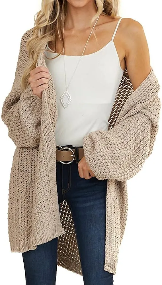 Maroway Womens Cardigan Solid Color Long Sleeve Open Front Chunky Knit Sweater Outwear