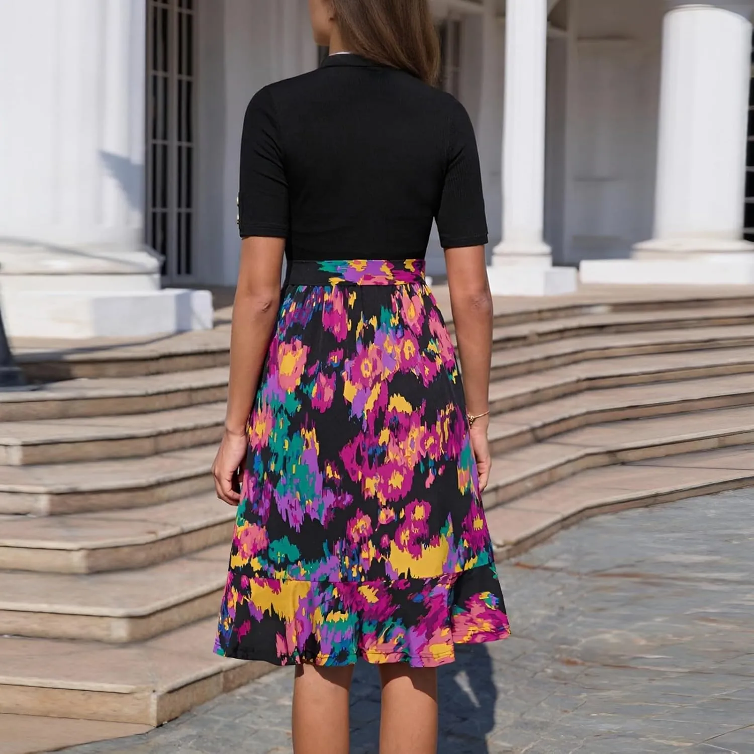 Maxi Dresses for Women 2025 Summer Casual Short Sleeve Floral Midi Dress Elegant Ruffle Tiered Flowy Boho Maxi Dress