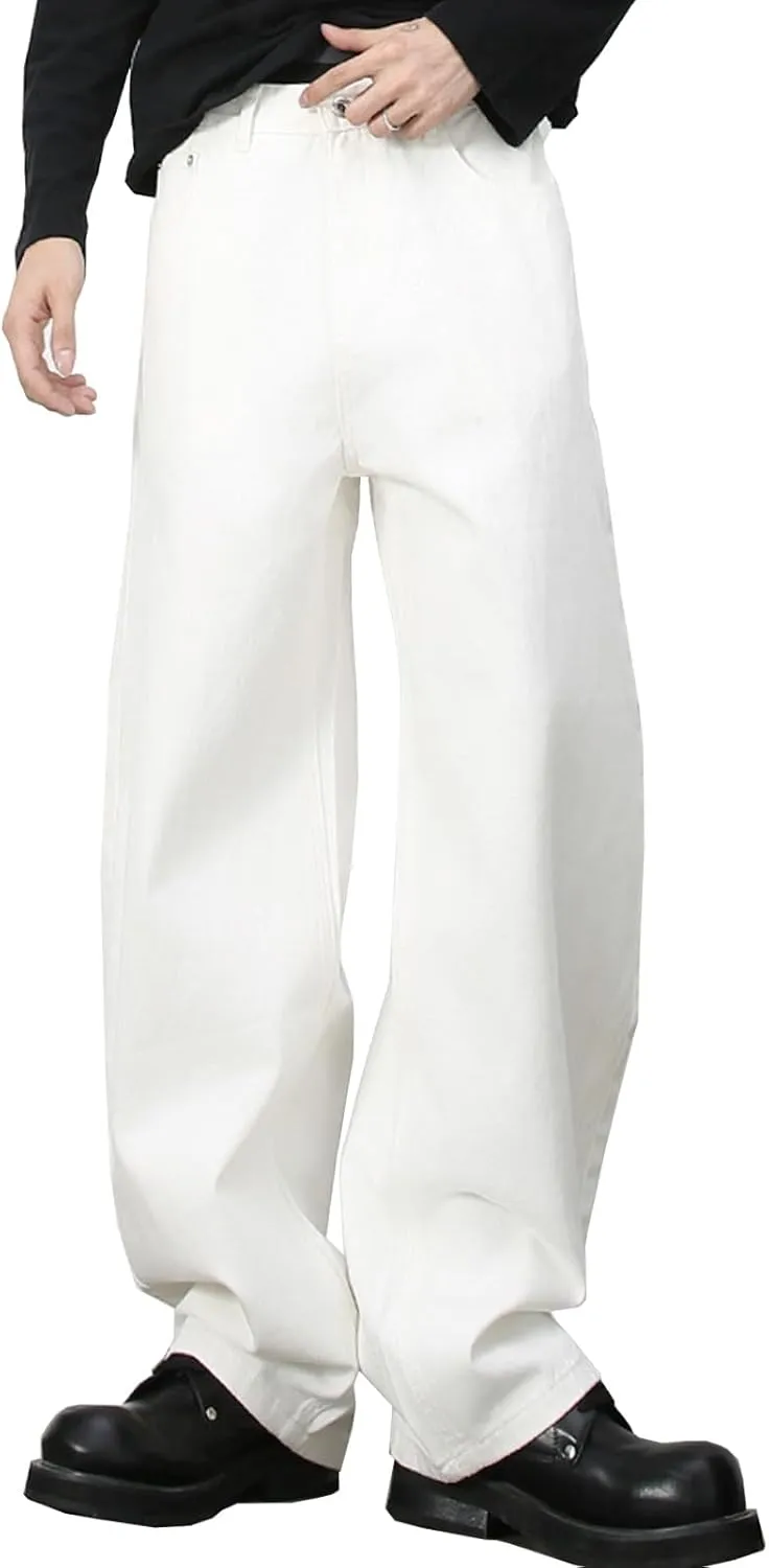 Men's Baggy Wide Leg Barrel Jeans Vintage Plain Washed Relaxed Fit Denim Pants Causal Trendy Cutlass Streetwear
