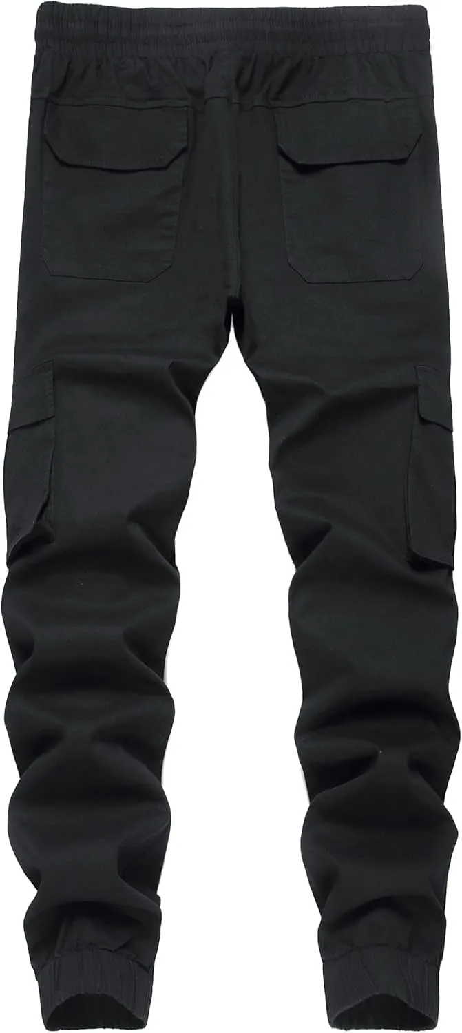 Mens Casual Cargo Joggers Pants Elastic Waist Slim Fit Stretch Chino Work Pants Twill Track Sweatpants Trousers