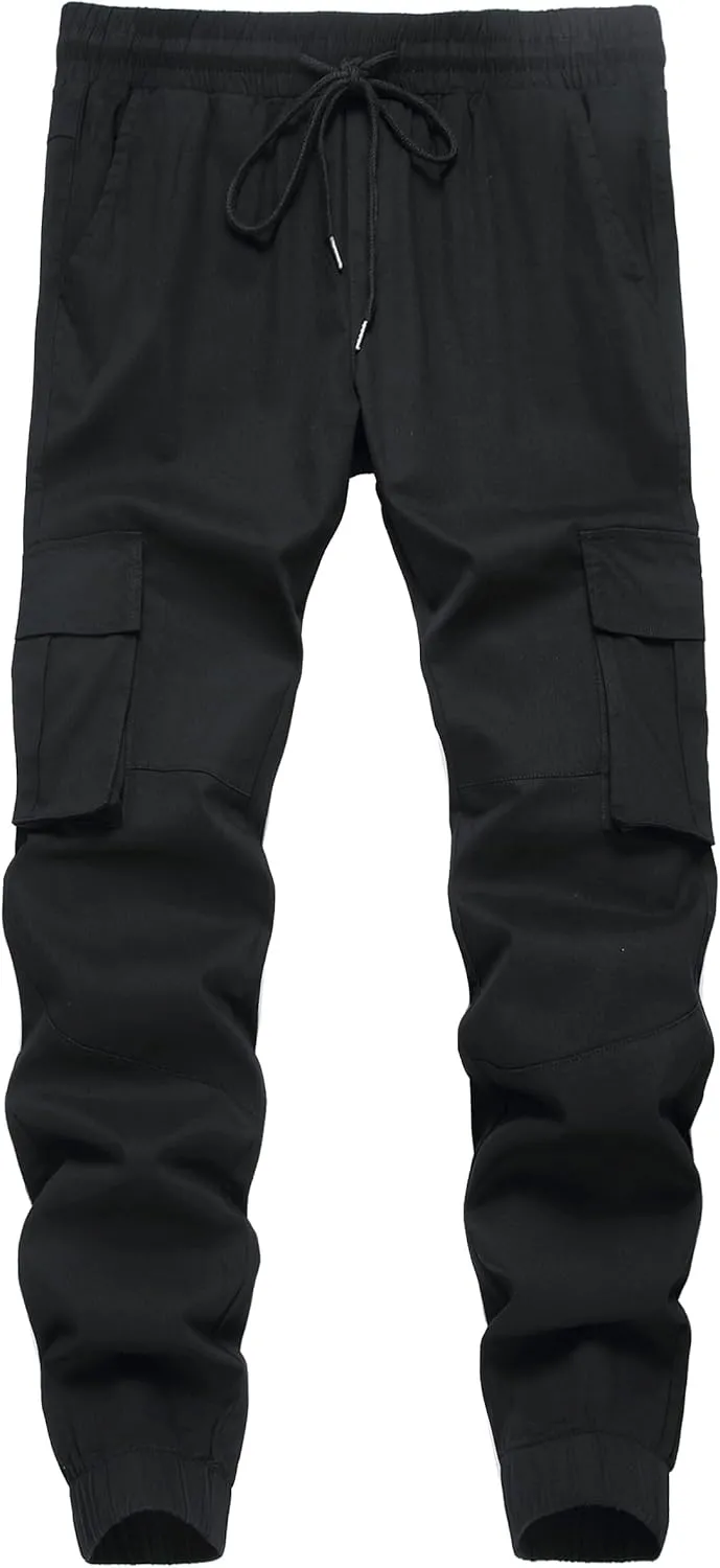 Mens Casual Cargo Joggers Pants Elastic Waist Slim Fit Stretch Chino Work Pants Twill Track Sweatpants Trousers