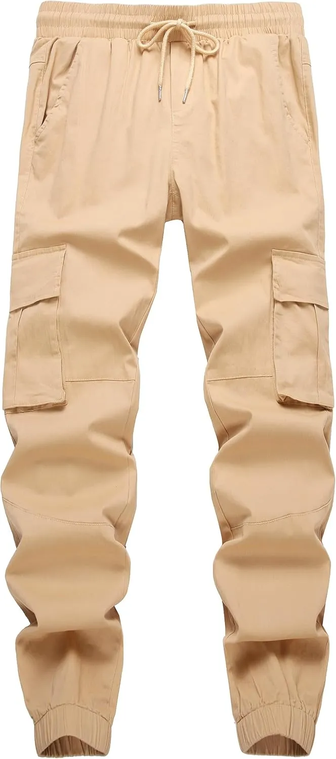 Mens Casual Cargo Joggers Pants Elastic Waist Slim Fit Stretch Chino Work Pants Twill Track Sweatpants Trousers