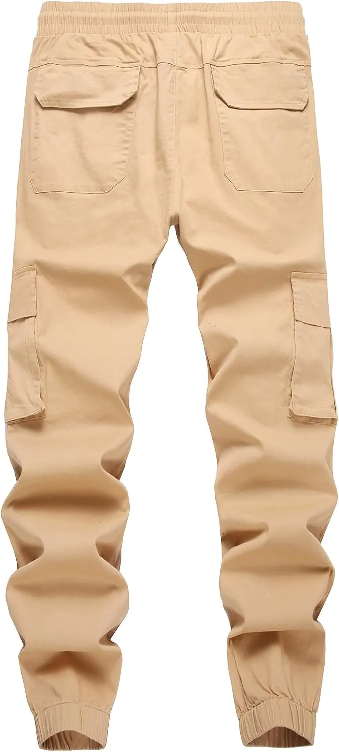 Mens Casual Cargo Joggers Pants Elastic Waist Slim Fit Stretch Chino Work Pants Twill Track Sweatpants Trousers