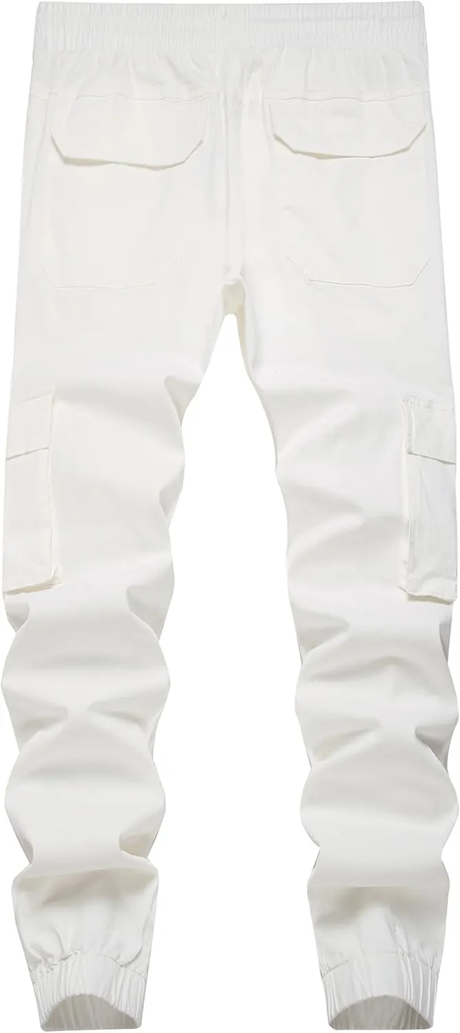 Mens Casual Cargo Joggers Pants Elastic Waist Slim Fit Stretch Chino Work Pants Twill Track Sweatpants Trousers