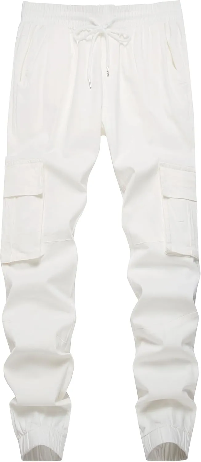 Mens Casual Cargo Joggers Pants Elastic Waist Slim Fit Stretch Chino Work Pants Twill Track Sweatpants Trousers
