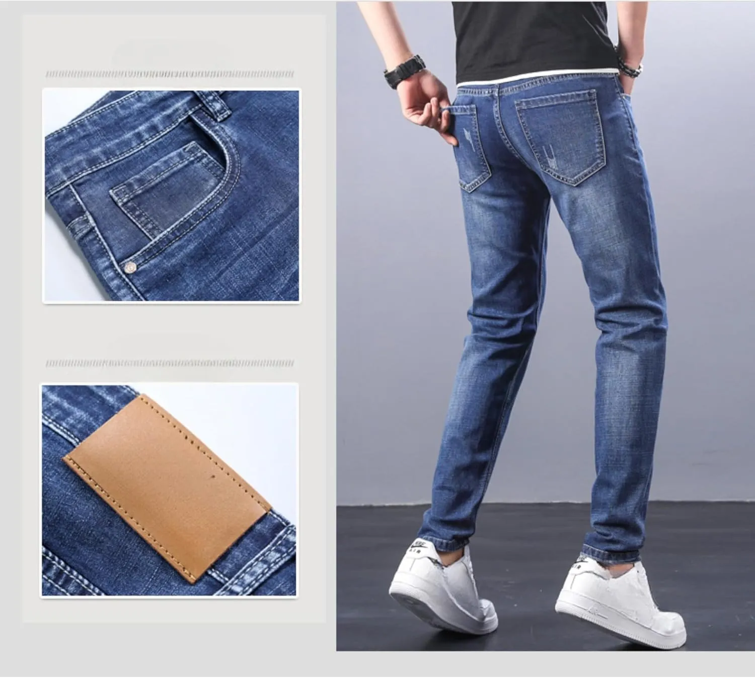 Men's Casual Style Straight Fit Jeans Slim Stretch Skinny Denim Pants Classic Lightweight Relaxed Retro Jean