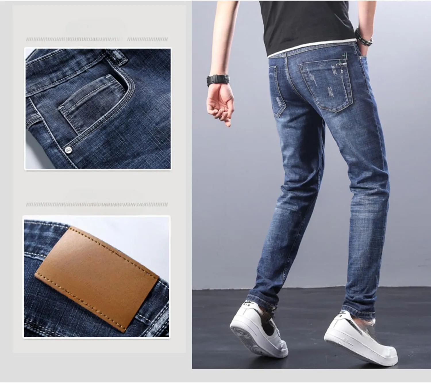 Men's Casual Style Straight Fit Jeans Slim Stretch Skinny Denim Pants Classic Lightweight Relaxed Retro Jean