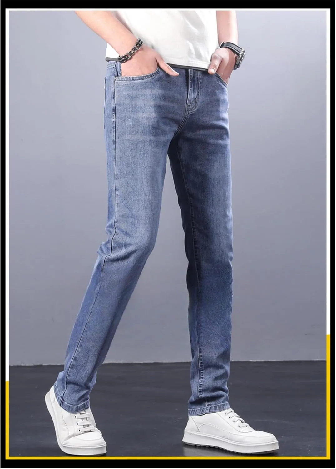 Men's Casual Style Straight Fit Jeans Slim Stretch Skinny Denim Pants Classic Lightweight Relaxed Retro Jean