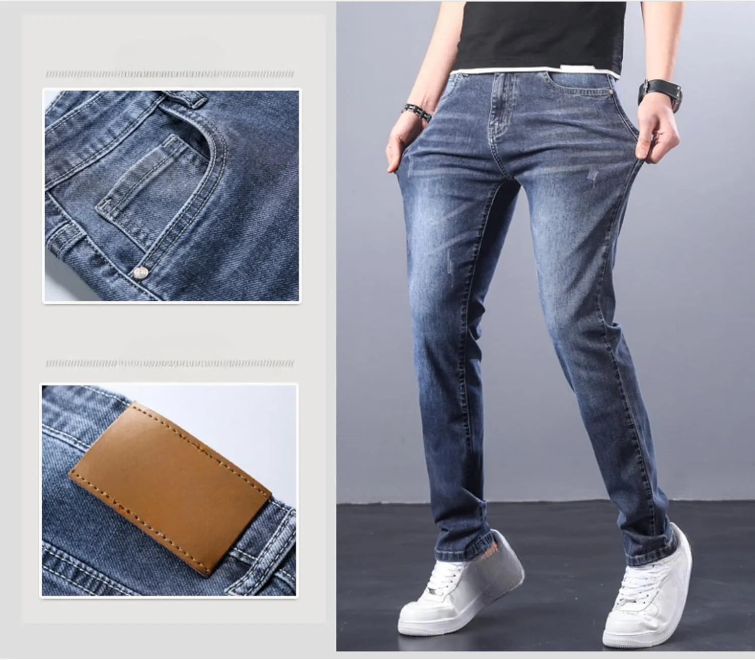 Men's Casual Style Straight Fit Jeans Slim Stretch Skinny Denim Pants Classic Lightweight Relaxed Retro Jean