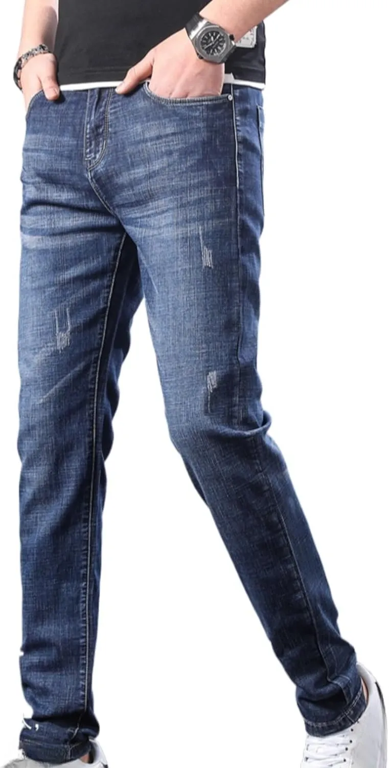 Men's Casual Style Straight Fit Jeans Slim Stretch Skinny Denim Pants Classic Lightweight Relaxed Retro Jean