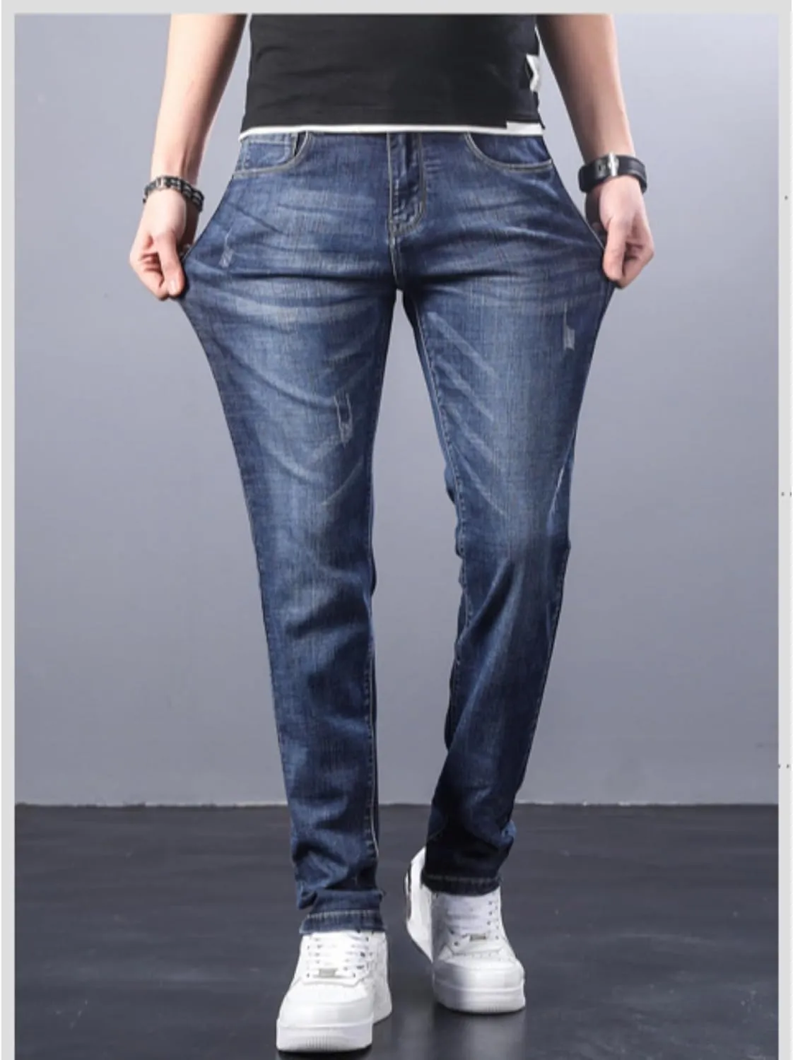 Men's Casual Style Straight Fit Jeans Slim Stretch Skinny Denim Pants Classic Lightweight Relaxed Retro Jean
