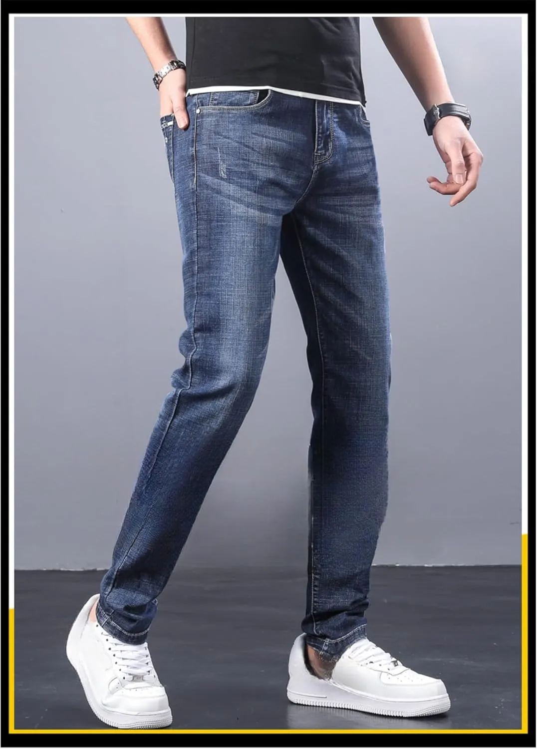 Men's Casual Style Straight Fit Jeans Slim Stretch Skinny Denim Pants Classic Lightweight Relaxed Retro Jean