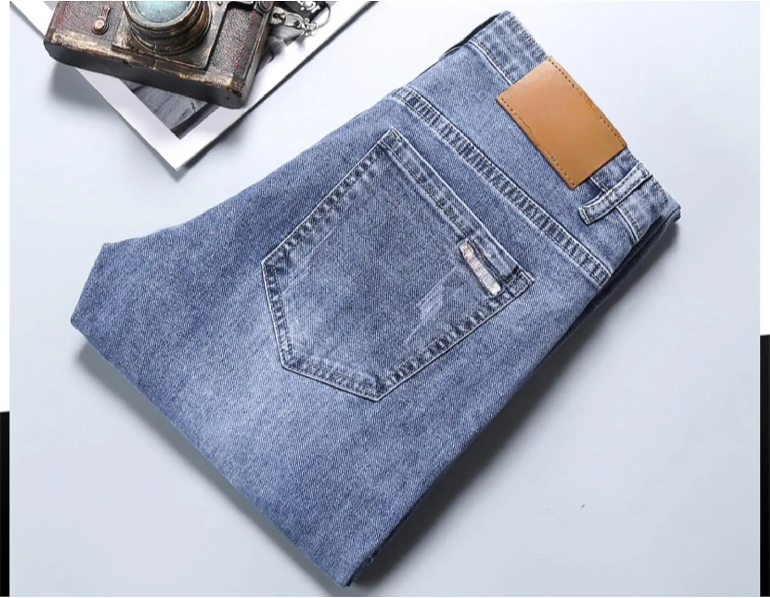 Men's Casual Style Straight Fit Jeans Slim Stretch Skinny Denim Pants Classic Lightweight Relaxed Retro Jean