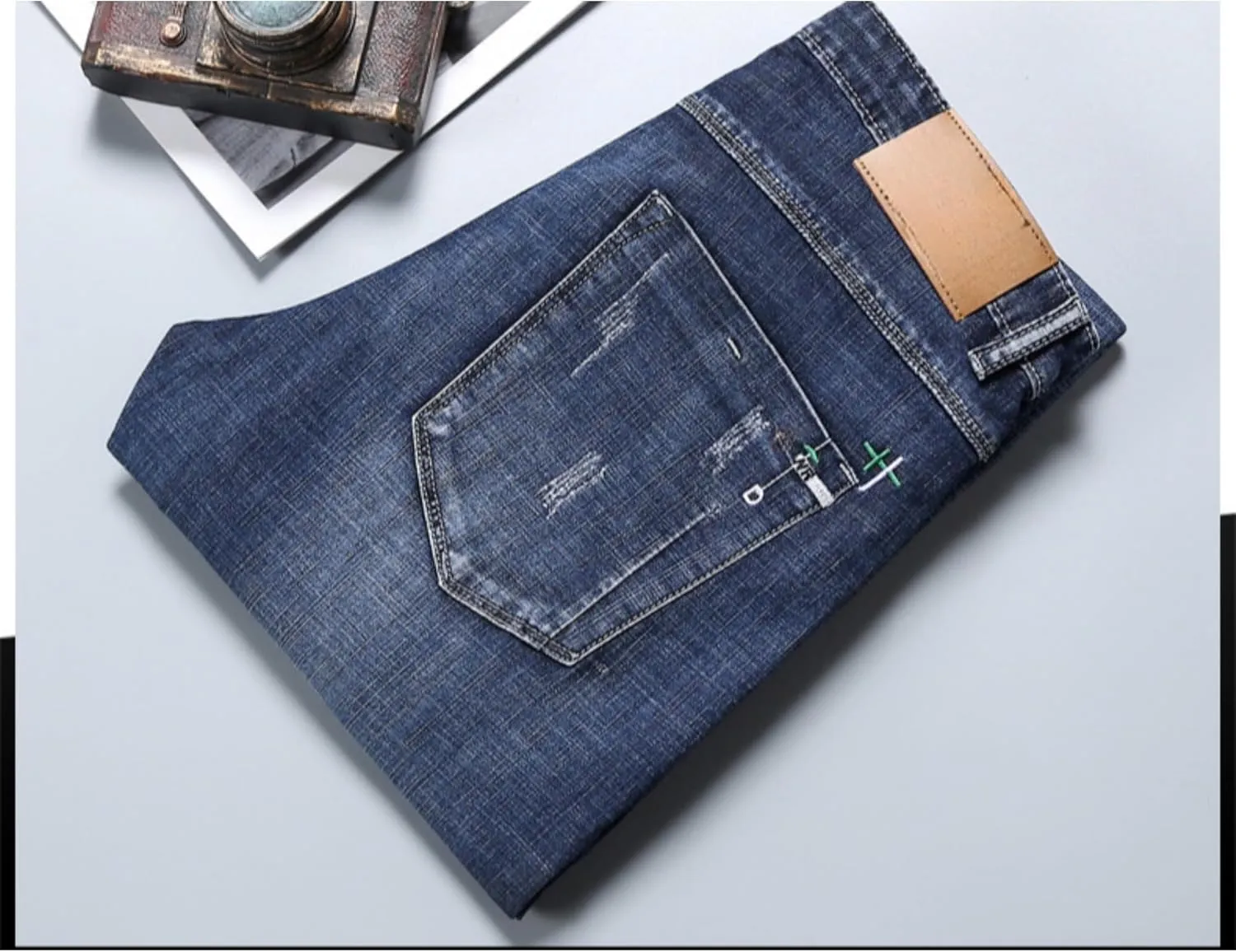 Men's Casual Style Straight Fit Jeans Slim Stretch Skinny Denim Pants Classic Lightweight Relaxed Retro Jean
