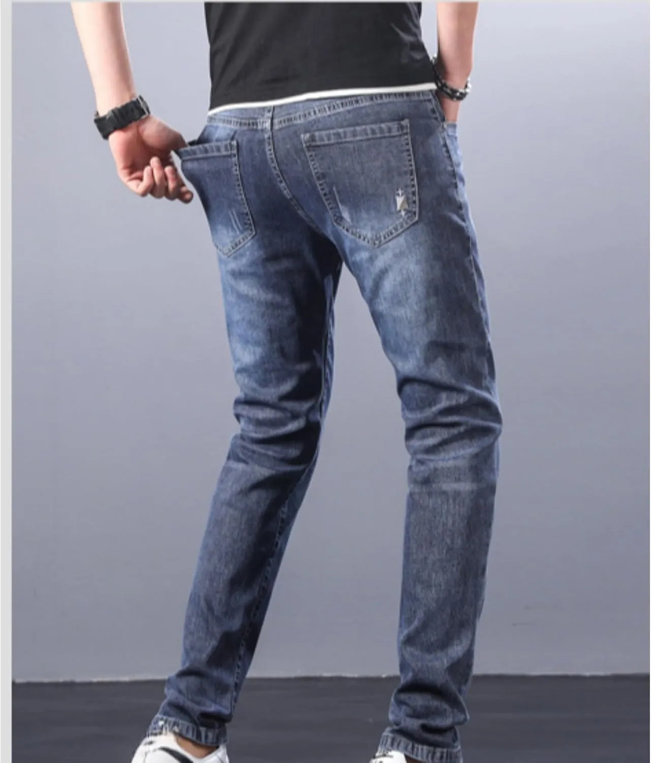 Men's Casual Style Straight Fit Jeans Slim Stretch Skinny Denim Pants Classic Lightweight Relaxed Retro Jean