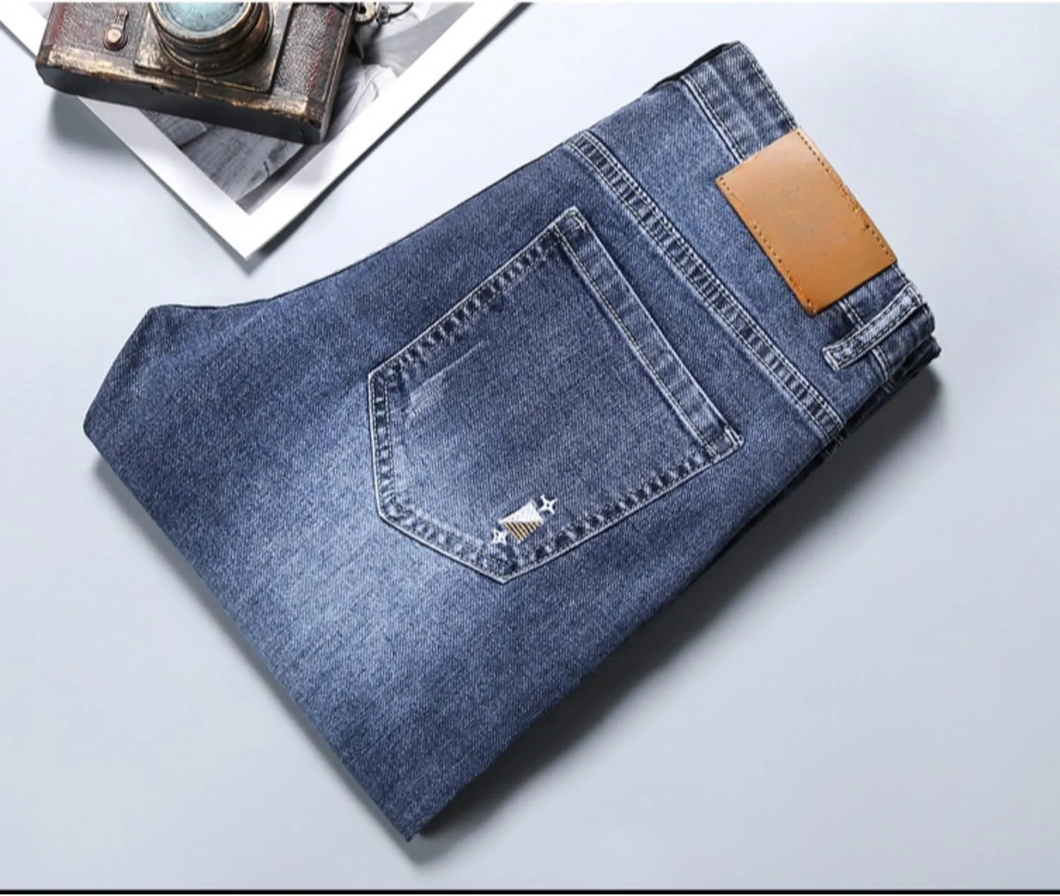 Men's Casual Style Straight Fit Jeans Slim Stretch Skinny Denim Pants Classic Lightweight Relaxed Retro Jean