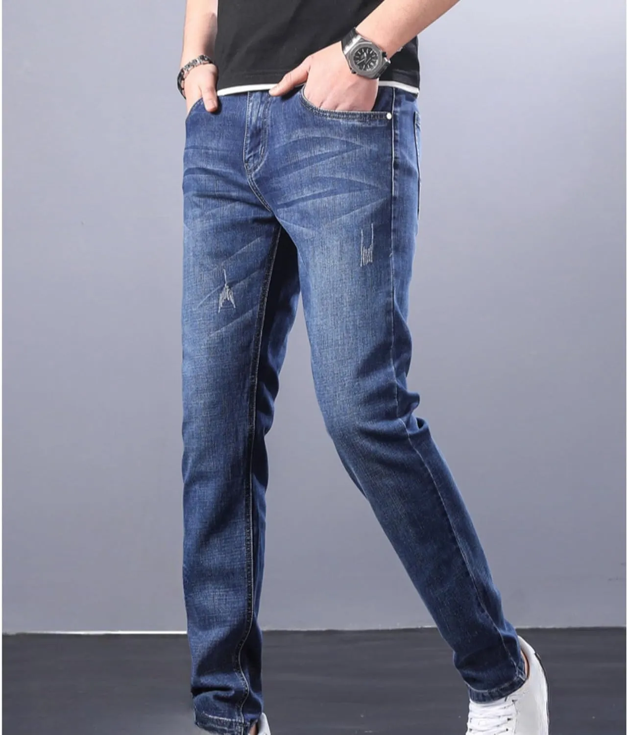 Men's Casual Style Straight Fit Jeans Slim Stretch Skinny Denim Pants Classic Lightweight Relaxed Retro Jean