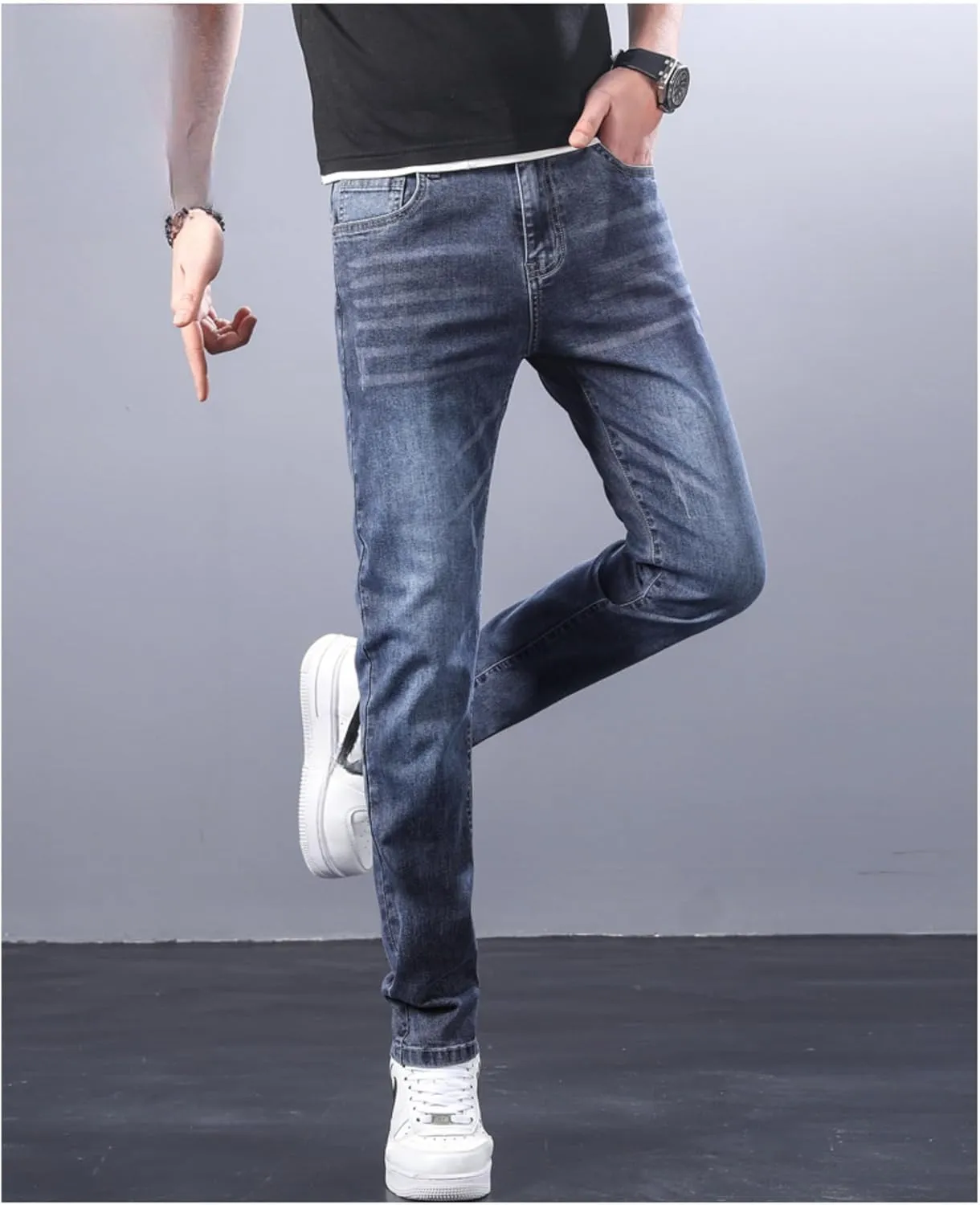 Men's Casual Style Straight Fit Jeans Slim Stretch Skinny Denim Pants Classic Lightweight Relaxed Retro Jean