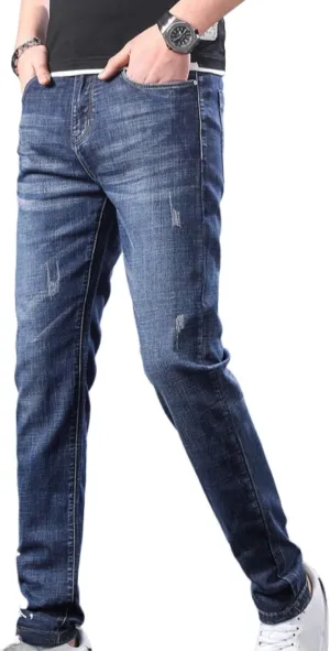 Men's Casual Style Straight Fit Jeans Slim Stretch Skinny Denim Pants Classic Lightweight Relaxed Retro Jean