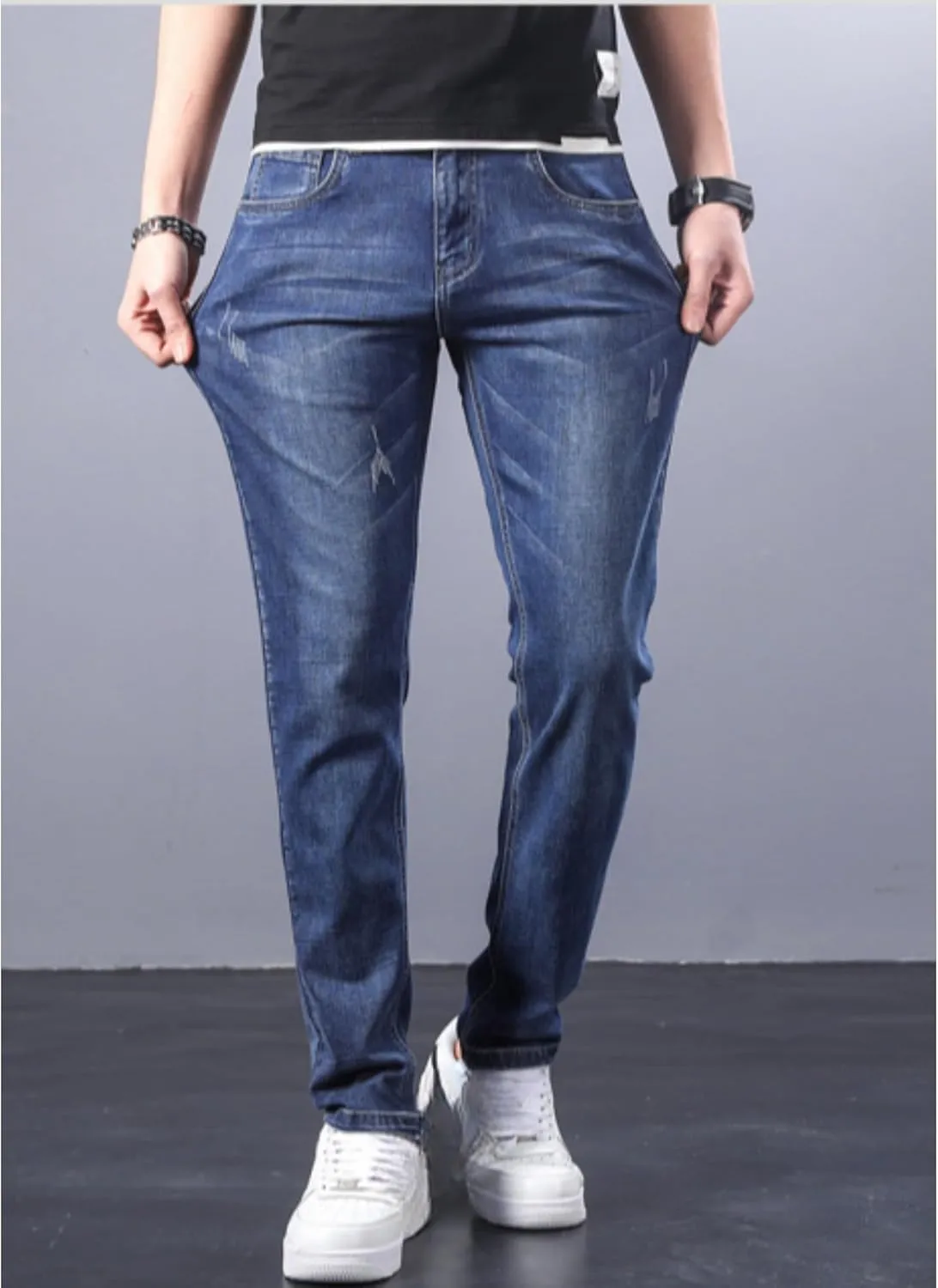 Men's Casual Style Straight Fit Jeans Slim Stretch Skinny Denim Pants Classic Lightweight Relaxed Retro Jean