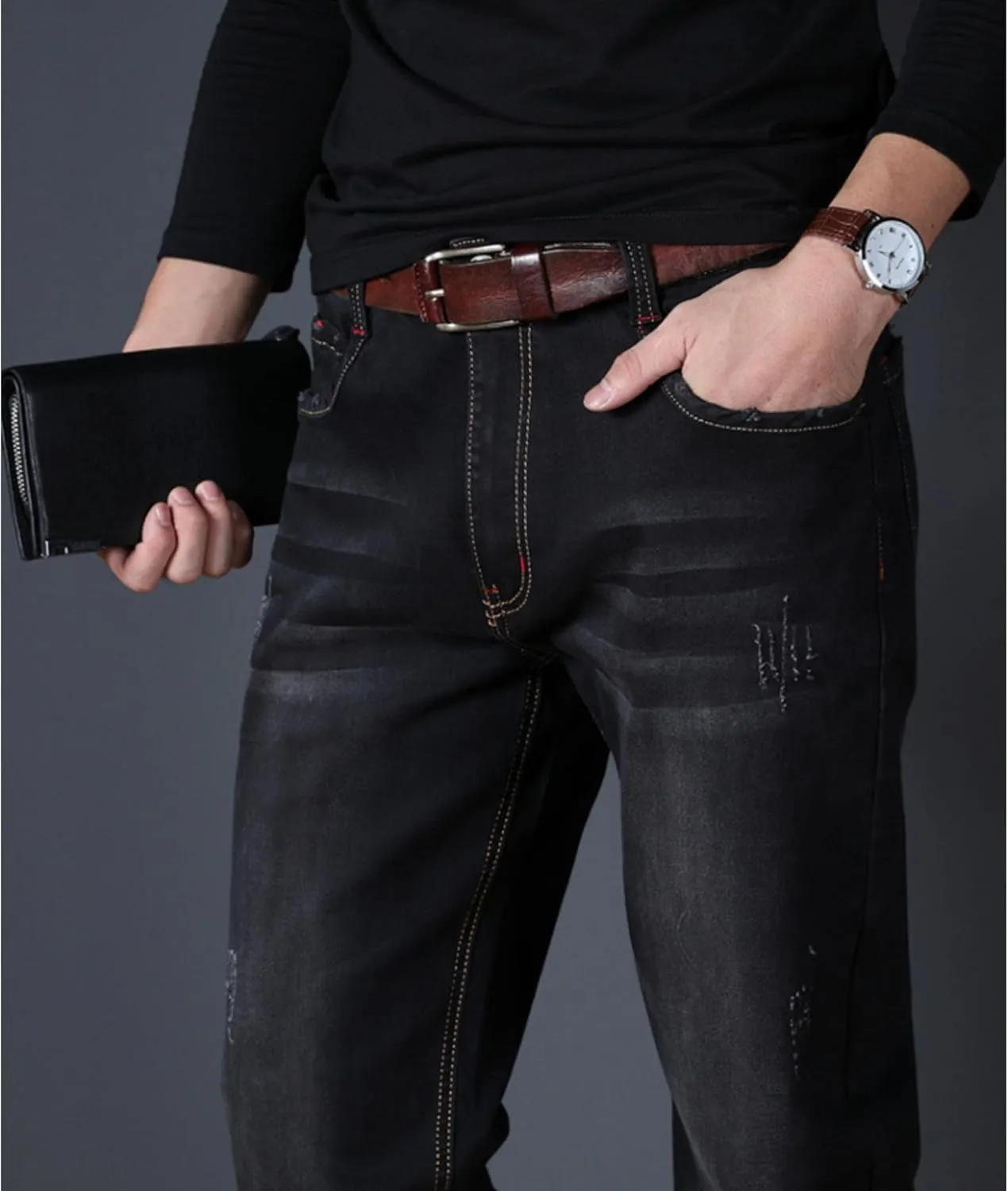 Men's Casual Style Straight Fit Jeans Slim Stretch Skinny Denim Pants Classic Lightweight Relaxed Retro Jean