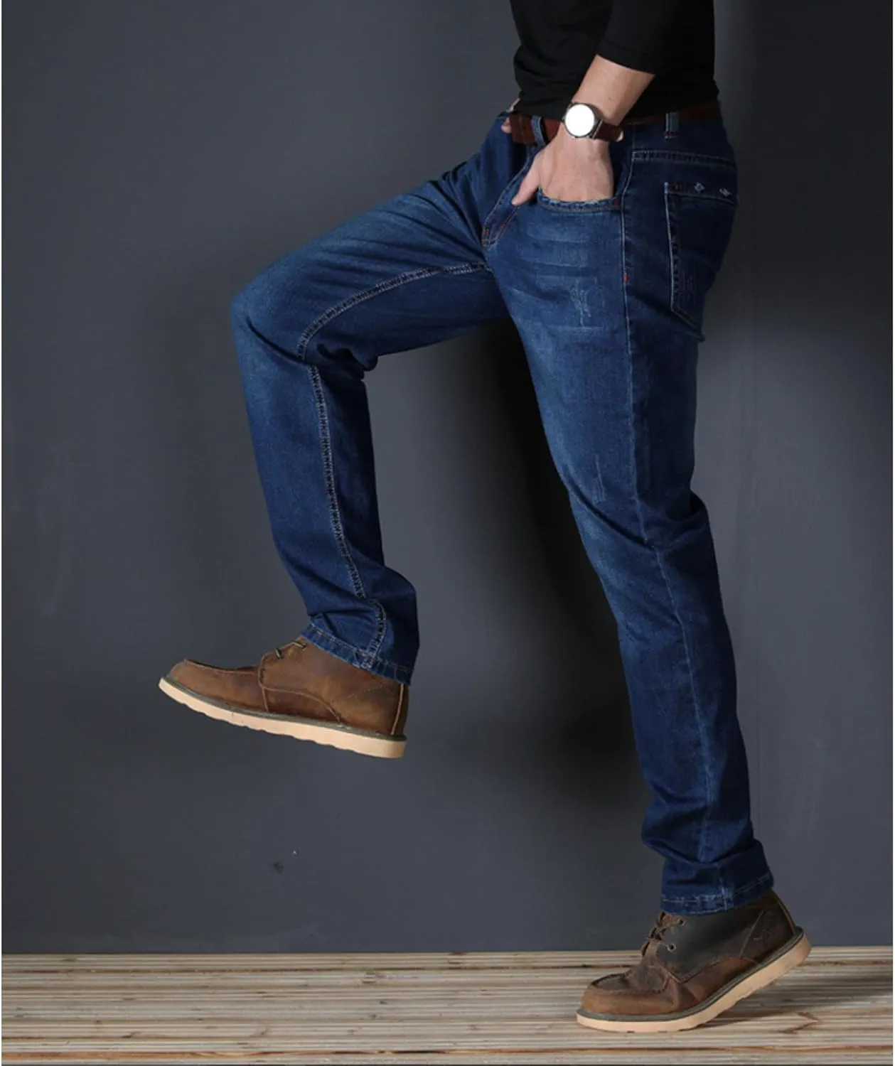 Men's Casual Style Straight Fit Jeans Slim Stretch Skinny Denim Pants Classic Lightweight Relaxed Retro Jean