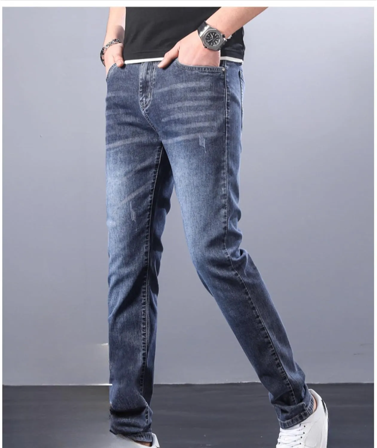 Men's Casual Style Straight Fit Jeans Slim Stretch Skinny Denim Pants Classic Lightweight Relaxed Retro Jean
