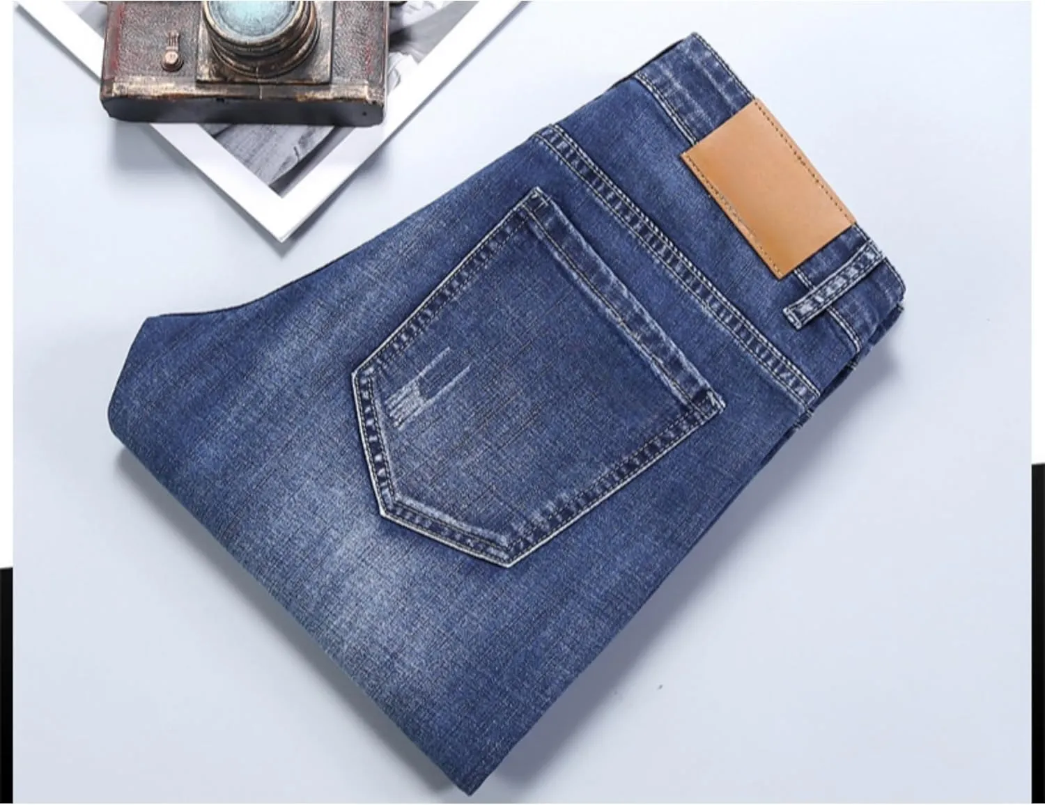 Men's Casual Style Straight Fit Jeans Slim Stretch Skinny Denim Pants Classic Lightweight Relaxed Retro Jean