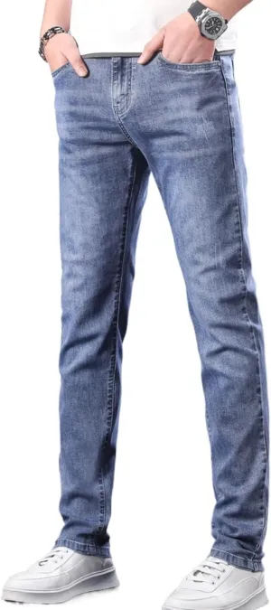 Men's Casual Style Straight Fit Jeans Slim Stretch Skinny Denim Pants Classic Lightweight Relaxed Retro Jean