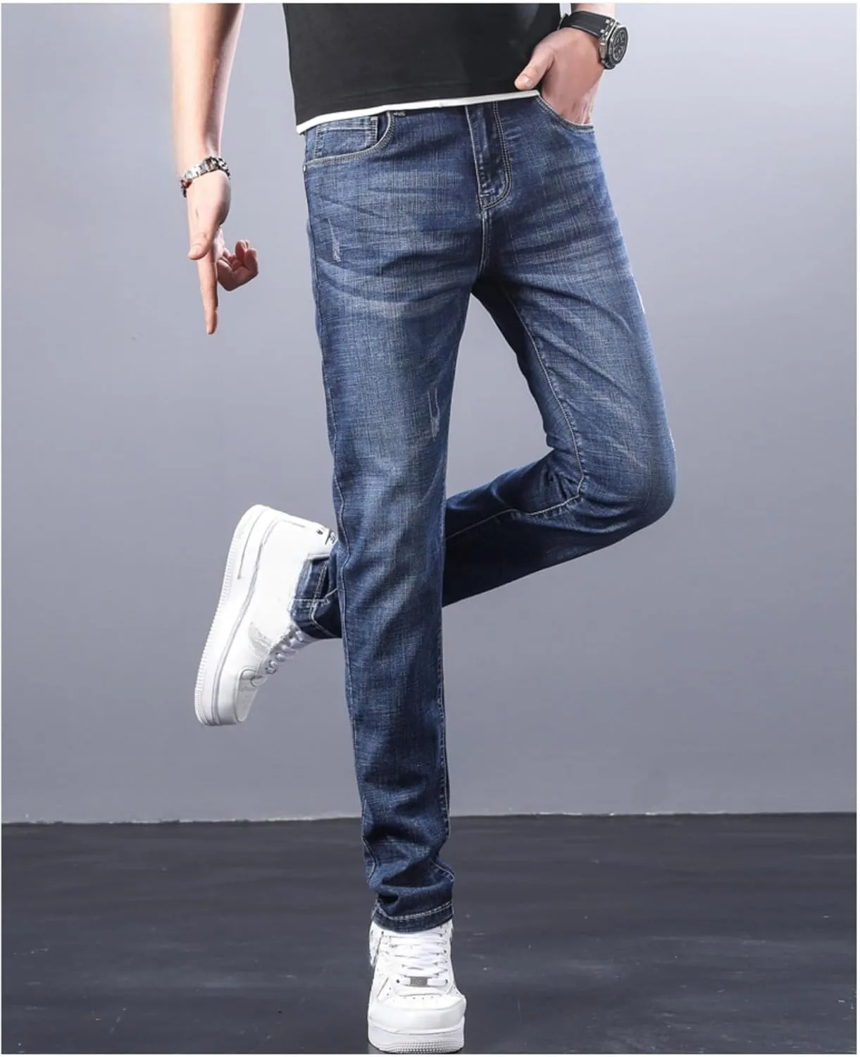Men's Casual Style Straight Fit Jeans Slim Stretch Skinny Denim Pants Classic Lightweight Relaxed Retro Jean