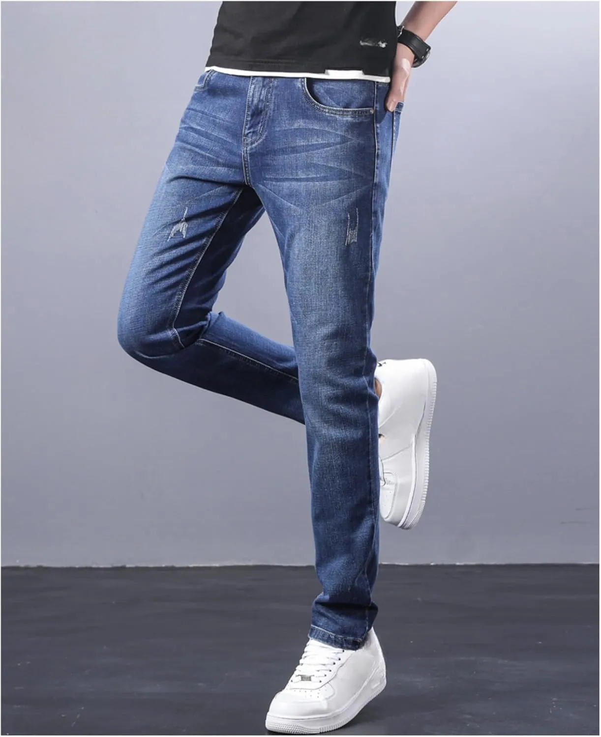 Men's Casual Style Straight Fit Jeans Slim Stretch Skinny Denim Pants Classic Lightweight Relaxed Retro Jean