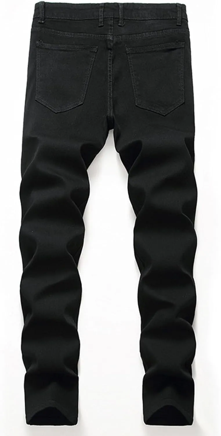 Mens Casual Washed Jeans Retro Ripped Relaxed Fit Distressed Denim Pants Street Style Fashion Straight Leg Jeans