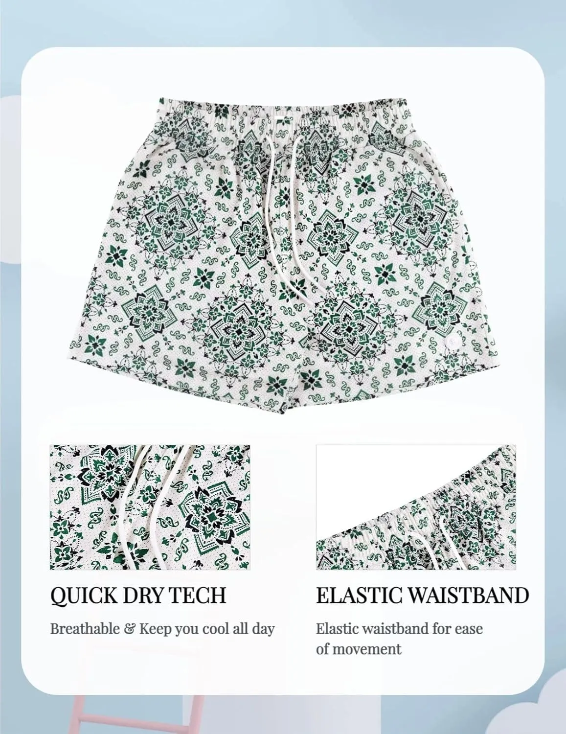 Men's Floral Basketball Shorts 4" Inseam - Lightweight Quick Dry Gym Shorts with Drawstring for Running, Workout & Casual