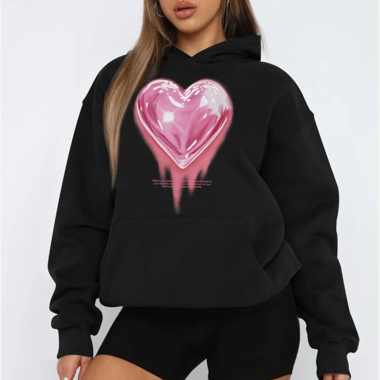 Mens Graphic Hoodies Heart Printed Vintage Streetwear Sweatshirt Aesthetic Design With Pockets Love Fleece Pullover