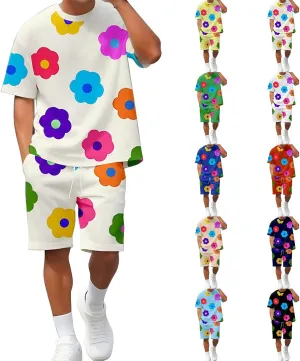 Mens Short Sets 2 Piece Outfits Fashion Summer Tracksuits Casual Crewneck Tee Shirts and Shorts Set for Men with Pockets