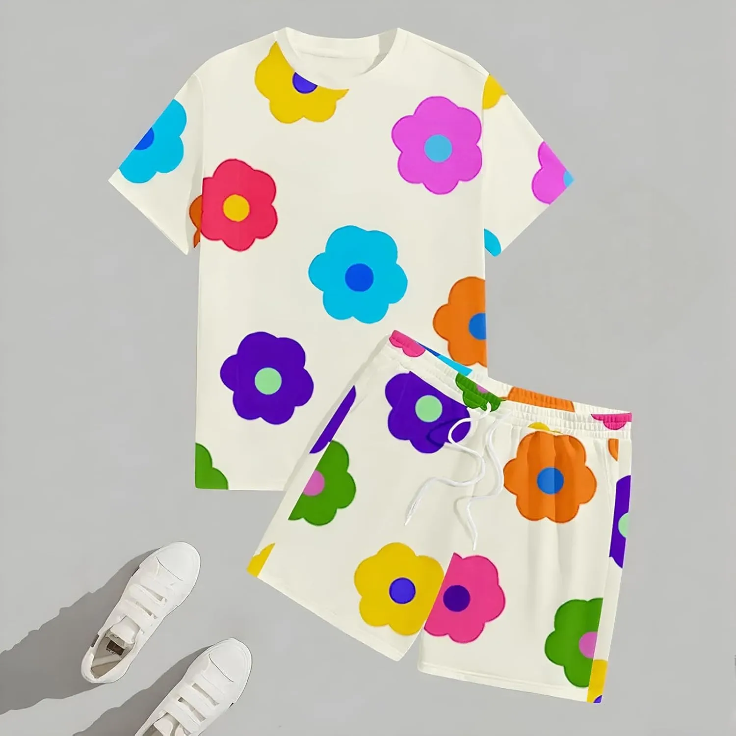 Mens Short Sets 2 Piece Outfits Fashion Summer Tracksuits Casual Crewneck Tee Shirts and Shorts Set for Men with Pockets