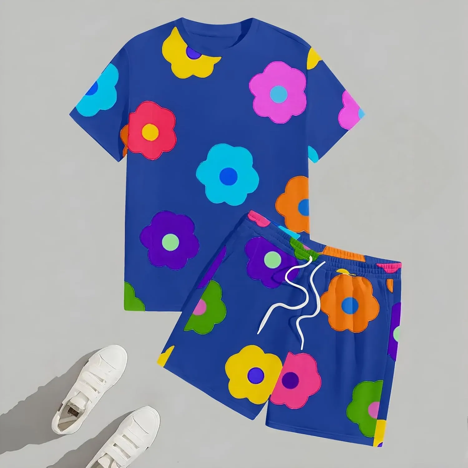 Mens Short Sets 2 Piece Outfits Fashion Summer Tracksuits Casual Crewneck Tee Shirts and Shorts Set for Men with Pockets