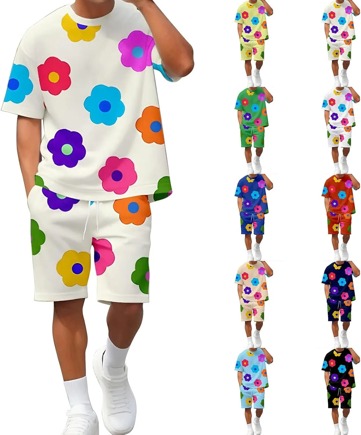 Mens Short Sets 2 Piece Outfits Fashion Summer Tracksuits Casual Crewneck Tee Shirts and Shorts Set for Men with Pockets