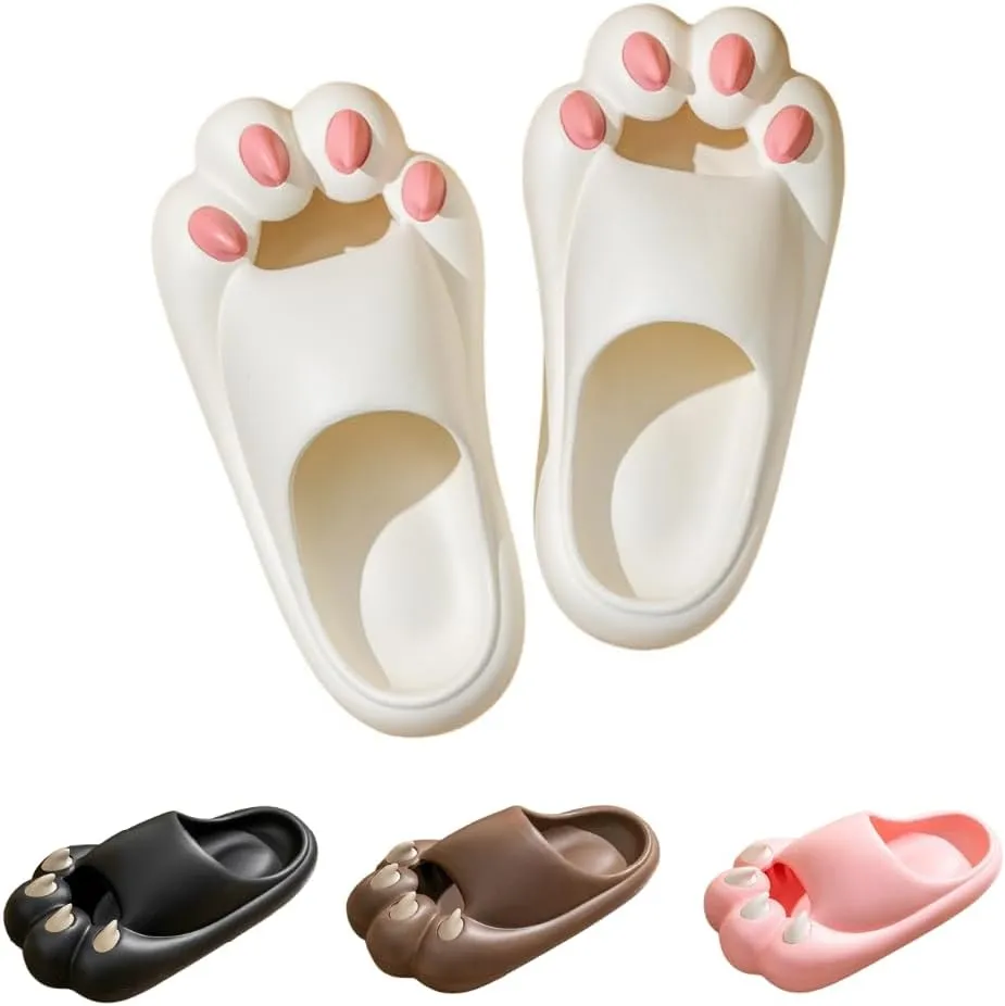 Men's Slippers Cute Simulated Cat Kitten Animal Claw Monster Girl's Thick Soles Indoor Outdoor Slippers (6,White)